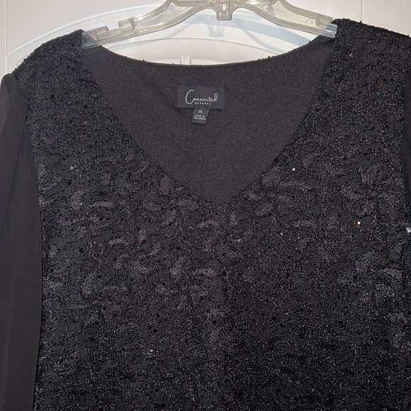 NWOT black long sleeve dress; lace and sequin overlay, sheer sleeves - Picture 2 of 5